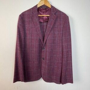 CORNELIANI Burgundy Plaid Wool Blend Sport Coat Blazer Mens Old Money Preppy